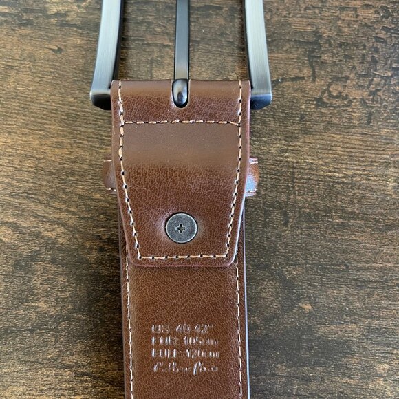 Men’s Brown Stitched Work Belt Genuine Leather Gray Metal Buckle Size 40-42 - Picture 6 of 7